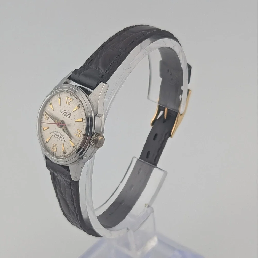 Vintage 1950s Eloga 17 Jewel Swiss Manual Wind Watch Incabloc Antimagnetic Lume